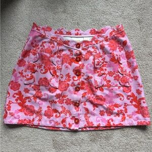 Anthropologie Maeve Scallop Button Front Pink Skirt 16 Button Front Pockets